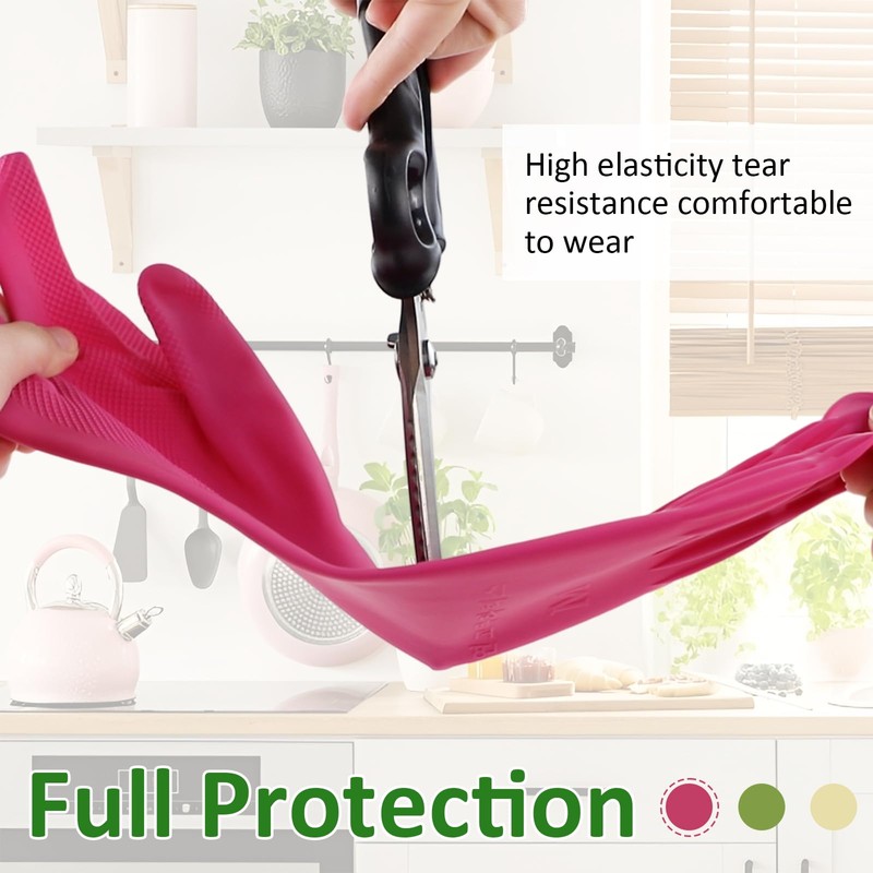 WATUNID 3 Pairs of Household Gloves, Long Rubber Gloves, Reusable