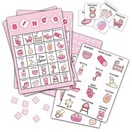 Levitatinyear Baby Shower Bingo Game, Gender Reveal Themed Party Games with 24 Players, Pink Baby Shower/Gender Reveal/Pregnancy Announcement Party Supplies Activities