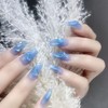 mallnoo Nail Tips, Set of 24, Blue Color, Heart-shaped Relief,