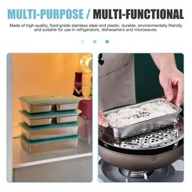 Stainless Steel Snack Box, 7.87x4.13x1.57in 2 Compartment Snack Containers with Clear Lid 2Pcs for Travel and Outdoor Camping-