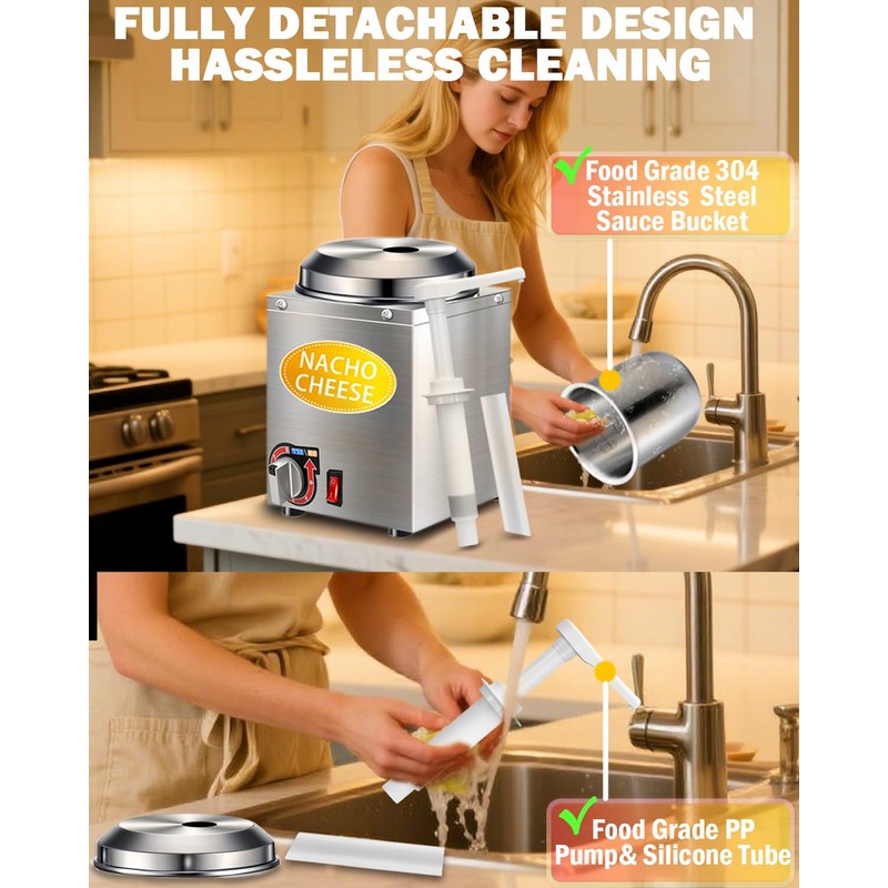 Nacho Cheese Dispenser with Pump - 2.8QT Stainless Steel Nacho