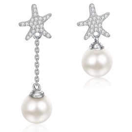 Pearl Earrings for Women Sterling Silver Starfish Earrings Pearl Drop Earrings Pearl Earrings Dangle Jewellery Gift for Women