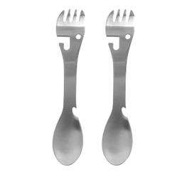 MeiNvShe Camping Spork Multi-Function Fork Spoon 5 in 1 Stainless Steel Spork ,Outdoor Camping Picnic and BBQ Portable Cutlery Open Can and Bottle Opener; (StyleA Sliver 5 in 1 2PCS)