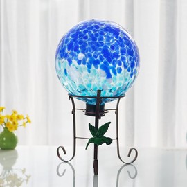 Stargarden Gazing Ball, 10 Inch Gazing Globe, Decorative Glass Balls with Metal Ball Holder, Mixed Blue Globe for Indoor, Outdoor Decor
