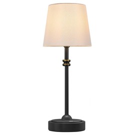 ONEWISH Cordless Lamp-Battery Operated Table lamp, 4000mAh Rechargeable, Stepless Dimmable, With Fabric Shade, 2700K Warm Ambient Light - Color: black
