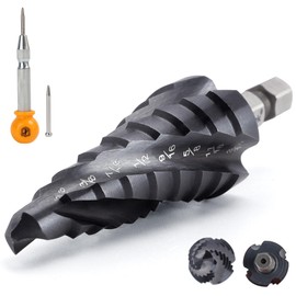 MulWark Four Spiral Flute Cobalt Step Drill Bit Set and Automatic Center Punch, Industrial Grade Aluminium Titanium Nitride Coated Step Bit, Hex Shank Unibit Step Bits for Metal, Stainless Steel