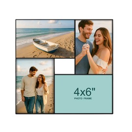 Srtvietae 4x6 Collage Picture Frames, Multi Opening Photo Frame for 4Pcs 4x6 Photos with Real Glass, Hanging Display, Lightweight Frame for Wall Decor, Black