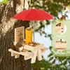 MIXXIDEA Squirrel Feeder Table with Umbrella, Wooden Squirrel Picnic Table