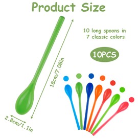 Pack of 10 Plastic Egg Spoons, 18.5 cm Plastic Spoons, Long Spoons, Colourful Plastic Spoons, Shatterproof Jam Spoons, Tea Spoons, Long, Reusable Ice Cream Spoons, Long Spoon for Desserts, Coffee