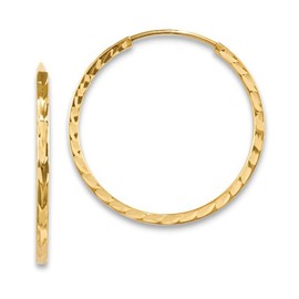 14K Yellow Gold Diamond Cut Square Tube Continuous Endless Hoop Earrings, 15 - 60mm (1.35mm Tube) (25mm)