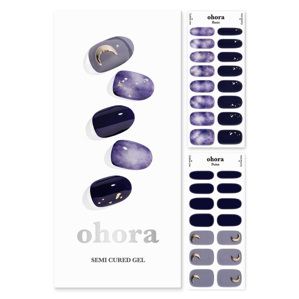 ohora (N Lunar Eclipse) Semi-Cured Gel Nail Strips - Works with All Nail Lamps, Salon Quality, Durable, Easy to Apply and Remove - Includes 2 Prep Pads - Purple