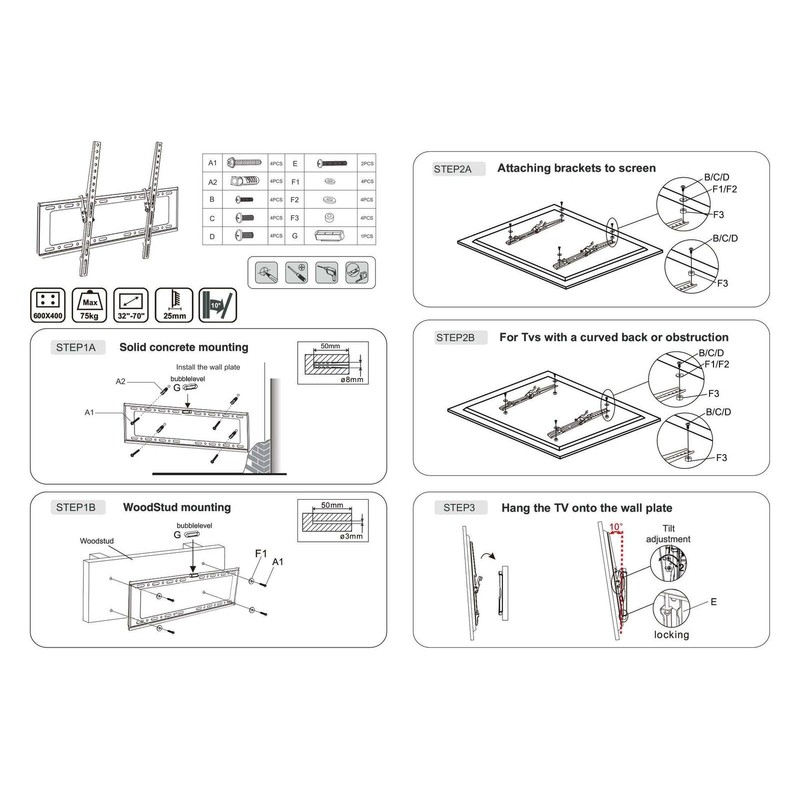 Flat TV Wall Mount Bracket 10° Tilt Swivel for Sony