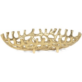 Red Co. 14” x 3” Large Decorative Oval Aluminum Golden Branch Reef Centerpiece Tray