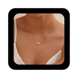 Enautoabs Boho Floating Pearl Choker Necklace Tiny Pearl Pendant Necklace Simple Pearl Necklace Chain Minimalist Round Pearl Gold Necklace Jewelry for Women