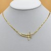 JEYFEL 24K Gold Plated Double Cross Clear Crystals Necklace. Faith,