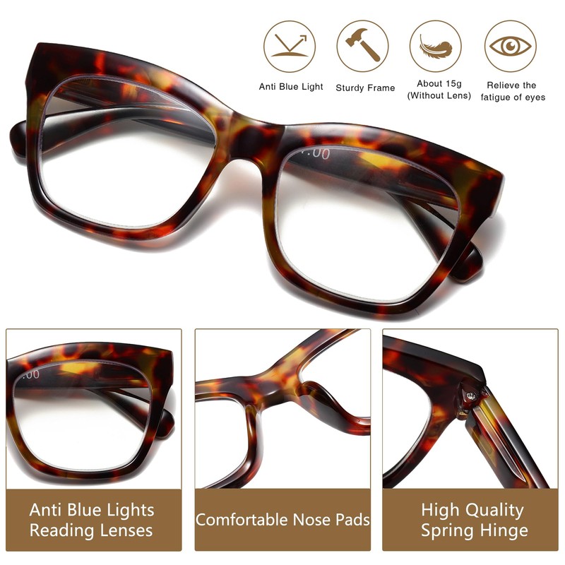 LOUOL Reading Glasses For Women Oversized Readers Blue Light Blocking