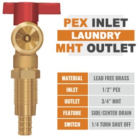 SUNGATOR Pex Washing Machine Outlet Box with Center Drain, Laundry Washer Valve Box, 1/2 Inch Pex Crimp Inlet x 3/4 Inch MHT Outlet，with 4 Crimp Rings