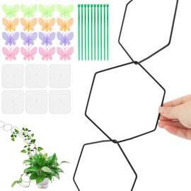 18 Pcs Metal Chain Trellis for Climbing Plants, Hexagonal DIY Climbing Plants Chain Trellis Set Garden Wall Trellis and Plant Vine Support with Hooks, Zip Ties, Plant Clips(Black,Colorful)