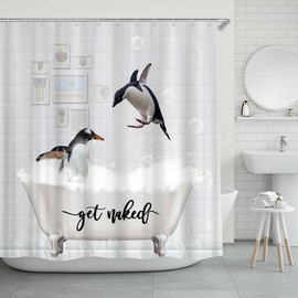 WUASDCS Funny Penguin Bathtub Get Naked Shower Curtain, 70Wx70H Inches