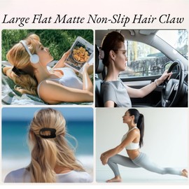 3-Pack French Flat Hair Clips, Large Matte Non-Slip Claw Hair Clips for Women Thick or Thin Hair, Hair Accessories for Ladies with Ladies Hair(Black,White,Khaki)