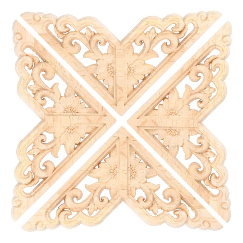 Wood Carved Corner Onlay Unpainted Door Applique for Home Furniture