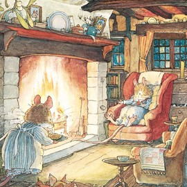 Museums & Galleries Pack of 8 Illustrated Christmas Cards - 'Keeping Warm by the Fire' - 8 Cards of 1 Lovely Design - From the Brambly Hedge Range, Multi, 150 x 142 x 12mm