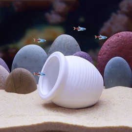 PENCK Aquarium Ceramic Jar Ornaments, Cute Betta Hideout Caves Fish Tank Landscape Decorations for Small Fish Shrimp Breed Swim Play and Hide, White