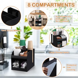 Oztwel Cup Station Organizer 8 Compartment Acrylic Coffee Condiment Organizer Coffee Cup Dispenser Lid Holder for Counter Disposable Paper Cup Dispenser