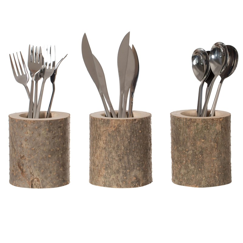 Vintiquewise Set of 3 Rustic Wooden Round Handcrafted Holder Organizer