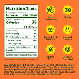 HALFDAY Prebiotic Peach Iced Tea Cans, Supports Digestive & Gut Health, 6g Plant Fiber & Prebiotics, 3g of Sugar, 35 Calories, Real Brewed Tea, Natural Caffeine, Gluten Free, Keto, 12 fl oz (12 pack)