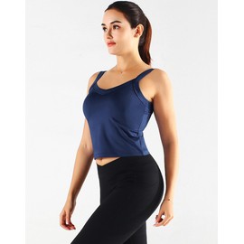 NELEUS Women's 3 Pack Athletic Cropped Tank Top Padded Bra with Removable Cups Workout Compression Shirts,8196,Black/Grey/Navy Blue,XL