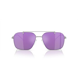 Emporio Armani Men's EA2150 Aviator Sunglasses, Shiny Silver/Grey Mirrored Violet, 57 mm