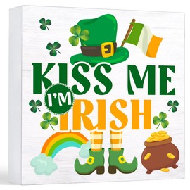 St. Patricks Day Decor Kiss Me I'm Irish Wood Sign Home Desk Tabletop Shelf Decor, St Patricks Day Decorations 5 x 5 Inches