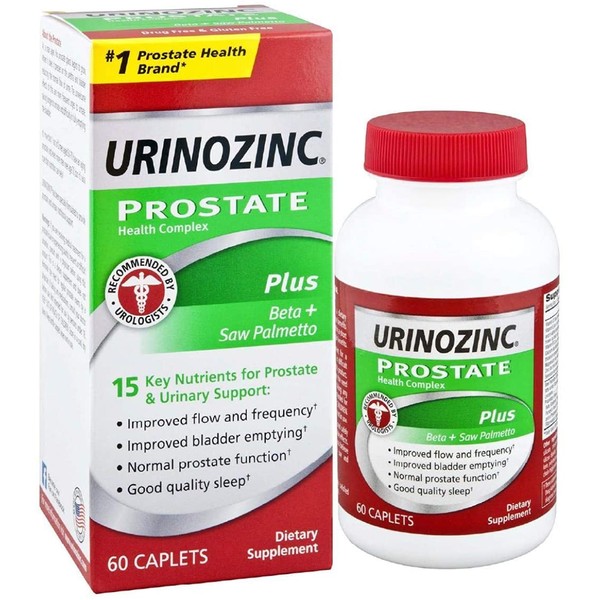 Urinozinc Plus - Prostate Supplement with Beta Sitosterol & Saw Palmetto – Reduce Frequent Urination Concerns & Support your Prostate Health, 60 Caplets