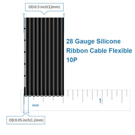 BNTECHGO 28 Gauge Silicone Ribbon Cable Flexible 10P Black 50 ft Flat Cable 28 AWG Stranded Tinned Copper Wire