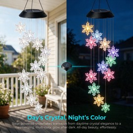 Solar Powered Snowflake Wind Chimes, Color Changing LED Outdoor Decorative Lights, Garden Patio Holiday Hanging Decoration