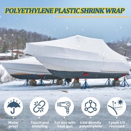 16' X 26.3' Polyethylene Plastic Shrink Wrap for Boat Shrink Wrap - 7 Mil Boat Shrink Film for Use with Heat Gun, UV Resistance Industrial Shrink Wrap for Protection and Storage, White
