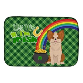 Caroline's Treasures WDK4771DDM Longhaired Red and White Chihuahua St. Patrick's Day Dish Drying Mat Absorbent Dish Drying Mat Pad for Kitchen Counter Dish Drainer Mat for Countertop, 14 x 21", Multic