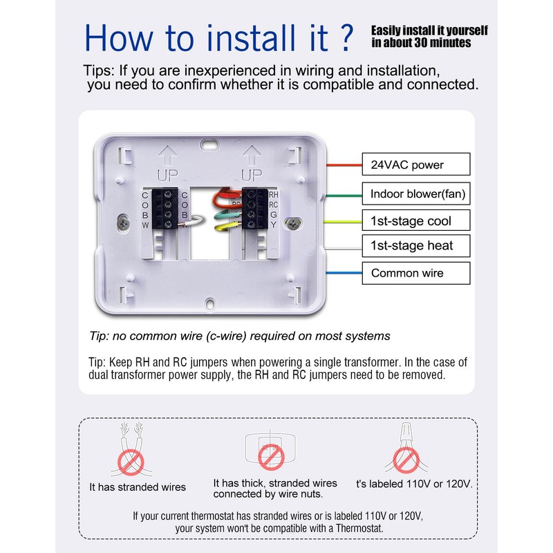 Aowel Non Programmable Thermostat for Home 1 Heat/ 1 Cool