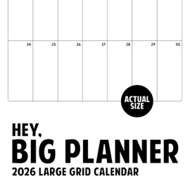Large Grid Calendar 2026 | 12” x 24” Minimal Big Grid Wall Calendar 12 Month | Marble City Press: Hey Big Planner | Modern Black and White | 2026-2027 Calendar