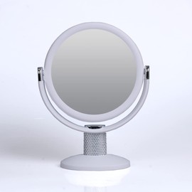 Zahari Home Kesha Large Magnifying Makeup Mirror with Stand, Double Sided 10.25 inch Mirror, 1X/5X Magnification, 360 Degree Swirl, White