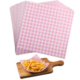 Geepen 100 Pcs Waxed Deli Paper Sheets, 7x7 Inch Sandwich Paper Liners Resistant Premium Food Basket Liners for Wrapping Bread and Sandwiches Pink