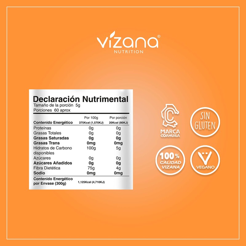 VIZANA NUTRITION | Psyllium Husk Natural 300g Sin Azucar, Cáscara