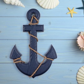 BIMUYI Ship Steering Wheel Decor, Nautical Wooden Boat Rudder and Anchor, Set of 2 (Blue)