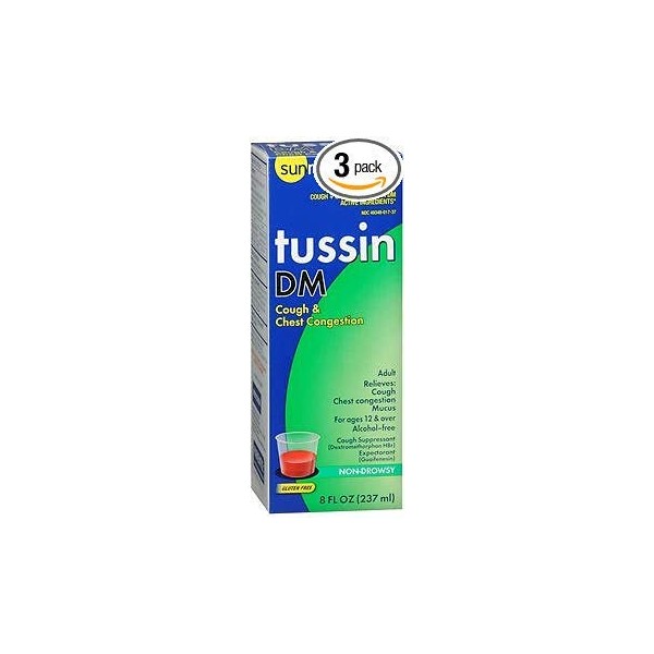 Sunmark Tussin DM Cough & Chest Congestion Liquid Original Flavor - 8 oz, Pack of 3