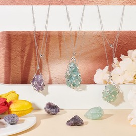 PH PandaHall 3 Size Crystal Necklace Holder 6pcs Adjustable Mesh Pendant Necklace Empty Crystal Stone Holder Charms Metal Empty Stone Pendant Necklace for Jewellery Making Accessories