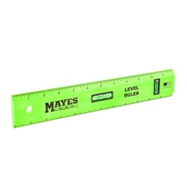 Mayes 10742 Polystyrene Level Ruler 12", Precision Measuring and Leveling Tool, Plumb and Level Vials with SAE and Center-Finding Scale, for Framing, Hanging, Made in the USA