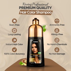 Kiwinz Professional Black Hair Color Shampoo for Women – 5 in 1 Hair Dye Shampoo for Grey Hair - Instant Hair Dye with 100% Color Accuracy - Natural Ingredients - Ammonia Free - 500ml [Black]