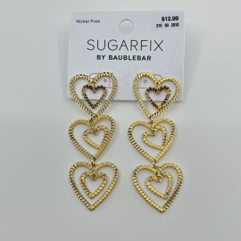 Sugarfix By Baublebar Earrings Hearts Hammered Metal Gold Tone Long Statement