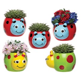 Baker Ross AV953 Ladybird Flower Pot Blank 4 Pieces Paintable Ceramic for Kids to Decorate and Display Cream